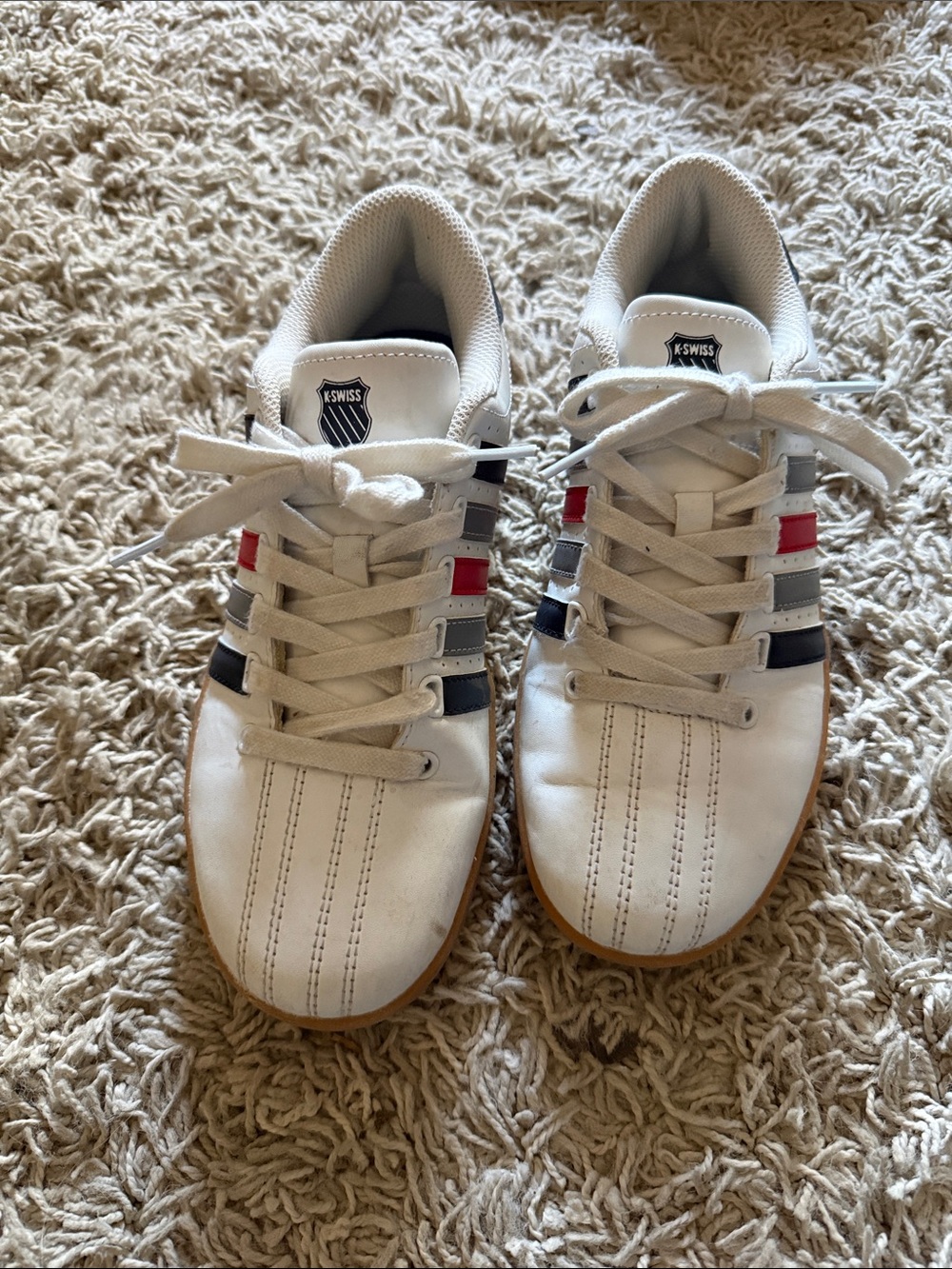 White Sneakers with Navy & Red Stripes - Picture 4 of 7